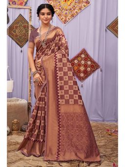 Sangam Prints - Purple Cotton Woven Zari Work Traditional Tassel Saree with Unstitched Blouse