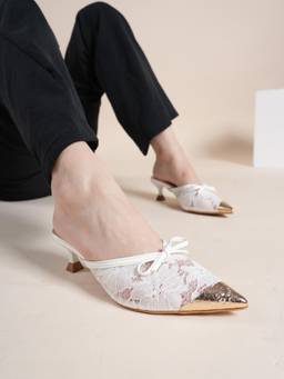 Drop Bold - Women White Mesh Pointed Toe Mules Heels