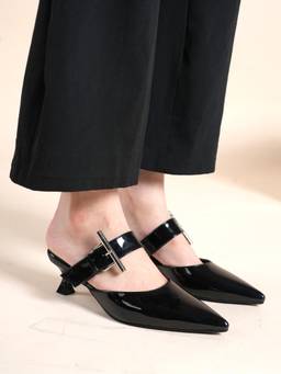 Drop Bold - Women Black Pointed Toe Mules Heels