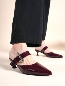 Drop Bold - Women Maroon Pointed Toe Mules Heels