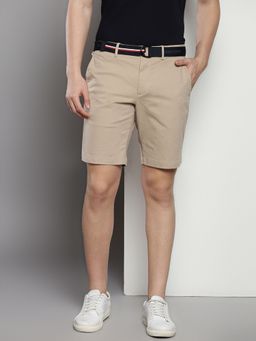 Tommy Hilfiger - Beige Regular Fit Solid Mid-Rise Shorts with Belt
