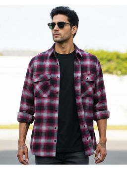 Bewakoof - Men Burgundy And Grey Checked Oversized Shirt