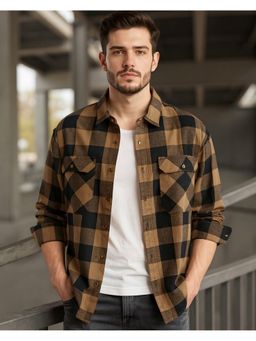 Bewakoof - Men Brown Checked Oversized Shirt