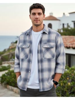 Bewakoof - Men Blue And White Checked Oversized Shirt