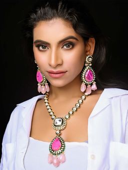 AG'S - Shaazneen Pink Kundan With Uncut Polkis (Set of 2)