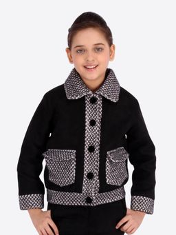 Cutecumber - Girls Suede and Sweater Knit Solid Black Jacket