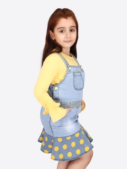 Cutecumber - Girls Denim Pinafore Printed Dungaree Dress with Top