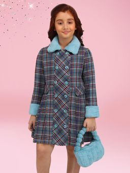 Cutecumber - Girls Checkered Jacket Dress With Handbag
