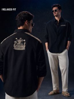 The Souled Store - Black Embroidered Collar Neck Shirt