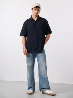 The Souled Store - Black Textured Collar Neck Shirt