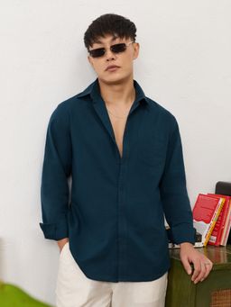 The Souled Store - Teal Solid/Plain Collar Neck Shirt