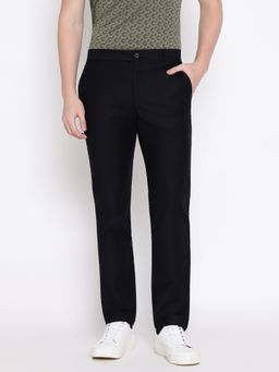 Guess - Black Solid/Plain Mid Waist Trousers