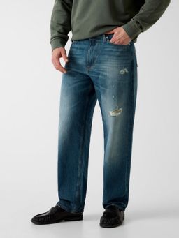 Guess - Blue Solid/Plain Mid Waist Jeans