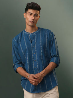 Vastramay - Mens Blue Cotton Ethnic Shirt