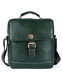 HiLEDER - Pure Leather Messenger 9.5" Sling Cross Body Travel Bag Men Women Green