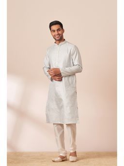 Manyavar - Grey Art Silk Self Design Kurta with Pencil Pyjama (Set of 2)