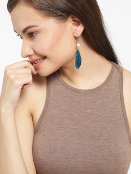 OOMPH - Peacock Green Pearl Feather Drop Earrings