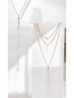 OOMPH - Gold Multi Layered Multi-Strand Charm Lariat Fashion Necklace For Women & Girls Pack of 2