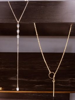 OOMPH - Gold Stone Lariat Chain Necklace (Set of 2)