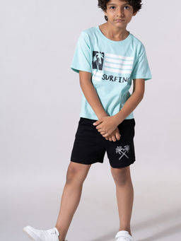 Hopscotch - Boys Blue and Black Graphic Print T-Shirt Shorts