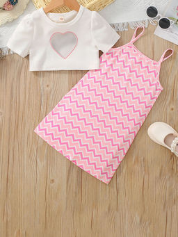 Hopscotch - Girls Pink Chevron Print Top and Pinafore