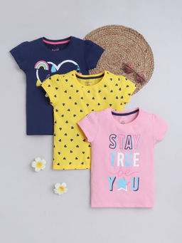 Hopscotch - Girls Multi Coloured Graphic Print T-Shirts (Pack of 3)