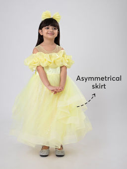Hopscotch - Cold-Shoulder Sequined Gown with Bow and Headband
