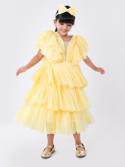 Hopscotch - Butterfly Sleeve Tiered Ruffle Dress with Bow Headband