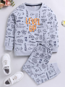 Hopscotch - Boys Grey Text Print Sweatshirt and Joggers
