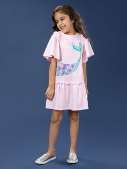 Hopscotch - Pure Cotton Ruffled Sleeve Drop Waist Dress