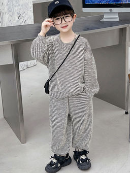 Hopscotch - Boys Black and White Stripe Print Sweatshirt Joggers