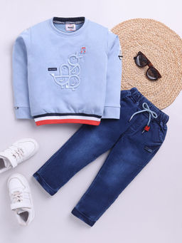 Hopscotch - Boys Blue Bird Print T-Shirt and Jeans