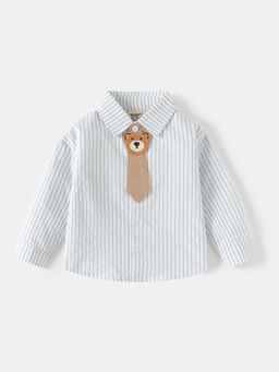 Hopscotch - Boys White and Blue Stripe Print Full-Sleeve Shirt with Tie
