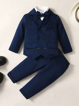 Hopscotch - Boys Navy and White Solid Shirt with Pant Jacket Bow