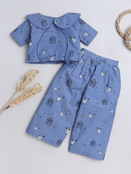 Hopscotch - Girls Blue Birds Print Cotton Top and Pant