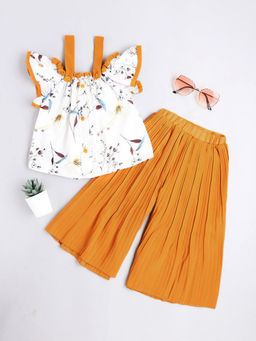 Hopscotch - Girls White & Yellow All-Over Print Top and Pant