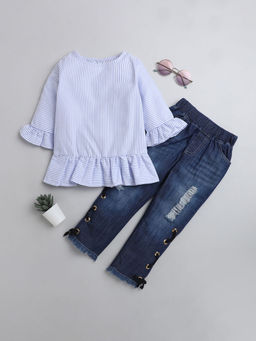 Hopscotch - Girls Blue Stripes Print Top and Jeans
