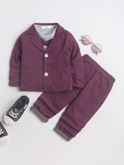 Hopscotch - Boys Burgundy Stripe Print T-Shirt with Blazer and Pant