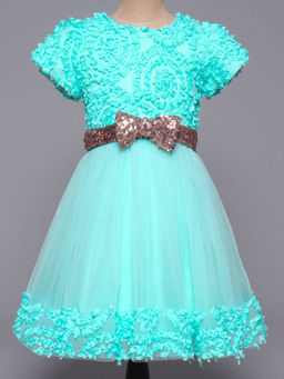 Hopscotch - Girls Turquoise Solid Party Dress