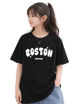 LEOTUDE - Black Printed Cotton Oversized T-Shirt