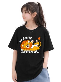 LEOTUDE - Black Printed Cotton Oversized T-Shirt