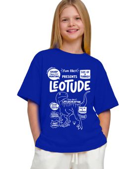 LEOTUDE - Navy Blue Printed Cotton Oversized T-Shirt