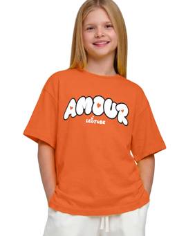LEOTUDE - Orange Printed Cotton Oversized T-Shirt