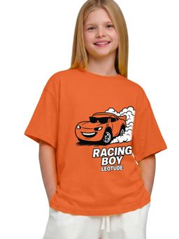 LEOTUDE - Orange Printed Cotton Oversized T-Shirt