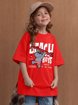 LEOTUDE - Red Printed Cotton Oversized T-Shirt