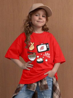 LEOTUDE - Red Printed Cotton Oversized T-Shirt