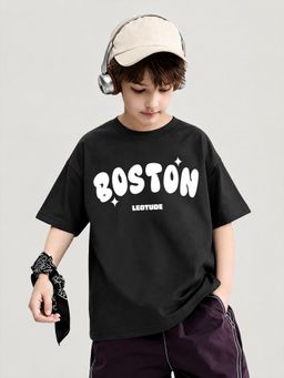 LEOTUDE - Black Printed Cotton Oversized T-Shirt