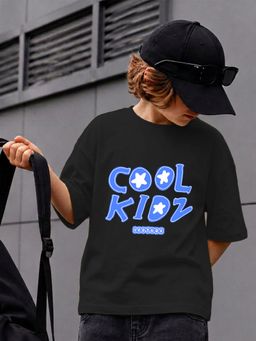 LEOTUDE - Black Printed Cotton Oversized T-Shirt