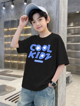 LEOTUDE - Black Printed Cotton Oversized T-Shirt