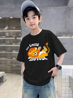 LEOTUDE - Black Printed Cotton Oversized T-Shirt